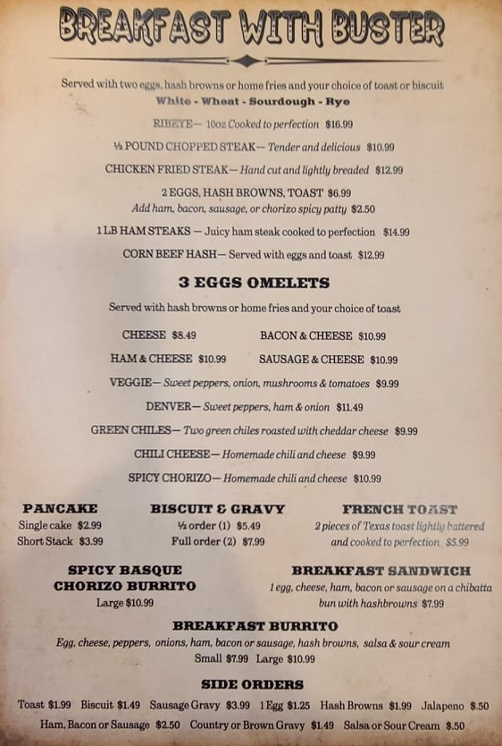 busters restaurant menu