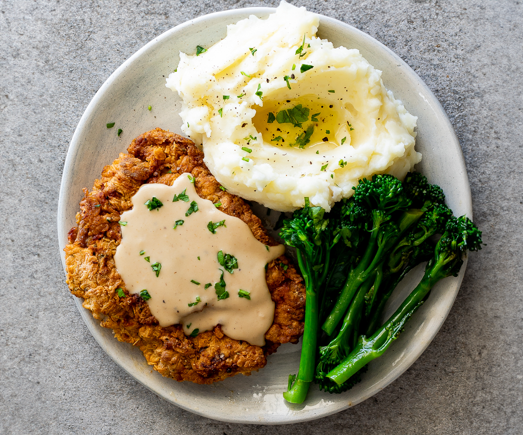 Chicken fried steak on plate